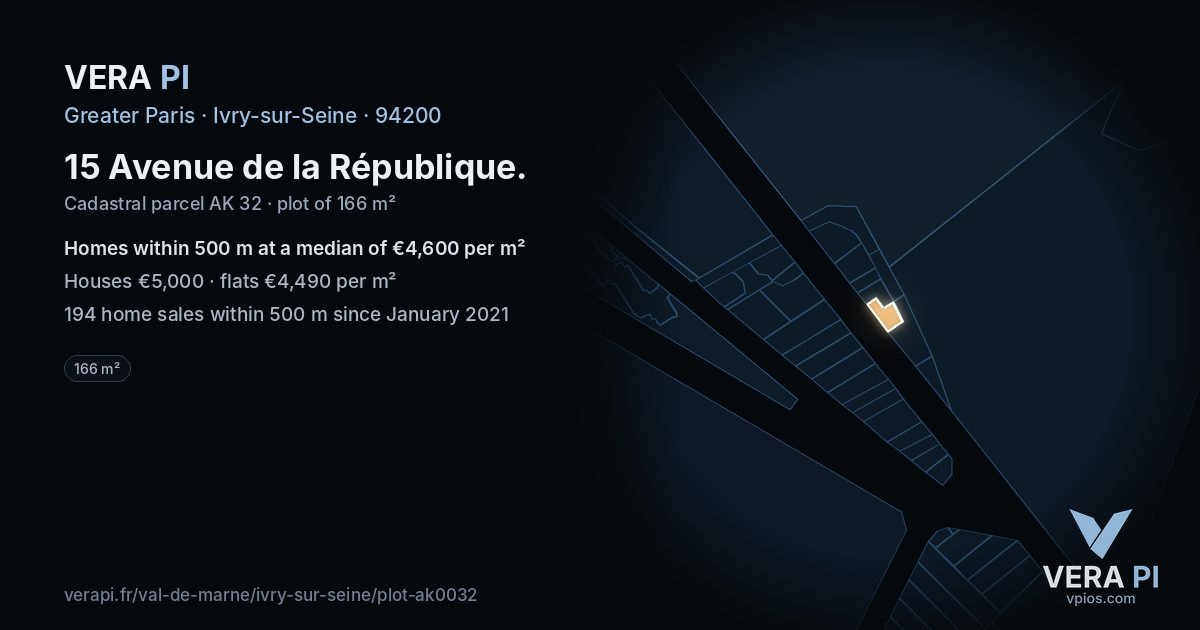 15 Avenue de la République, Ivry-sur-Seine at night – the plot lit, the parcels around coloured by the prices near them
