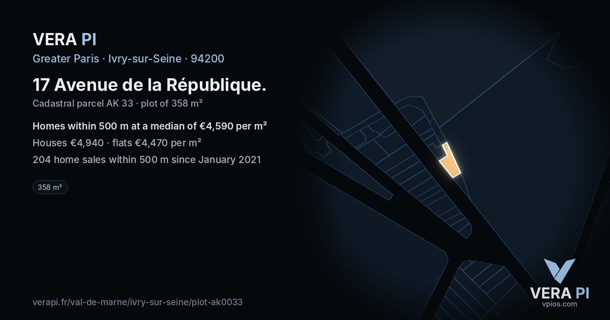 17 Avenue de la République, Ivry-sur-Seine at night – the plot lit, the parcels around coloured by the prices near them