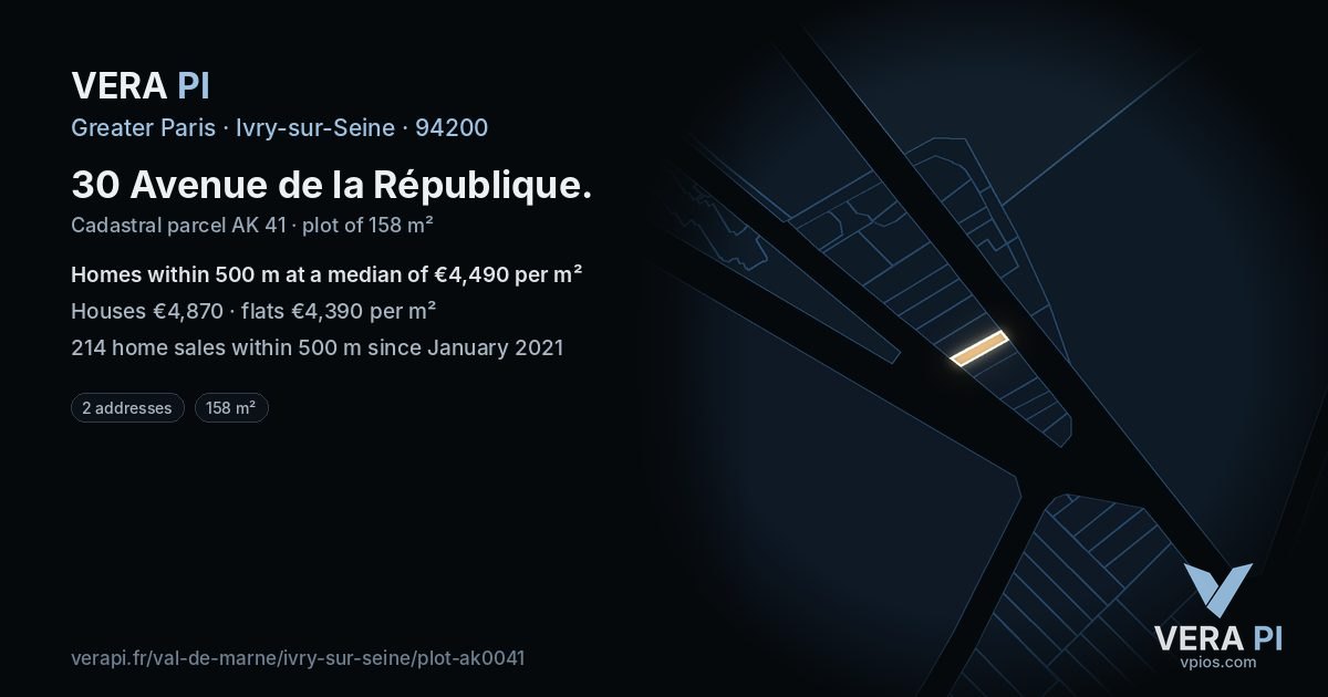 30 Avenue de la République, Ivry-sur-Seine at night – the plot lit, the parcels around coloured by the prices near them