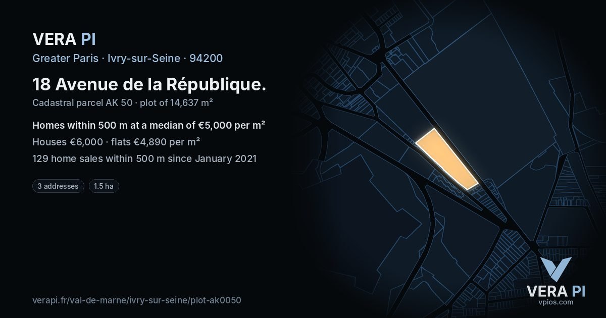 18 Avenue de la République, Ivry-sur-Seine at night – the plot lit, the parcels around coloured by the prices near them