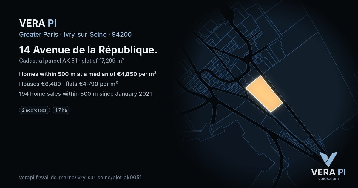 14 Avenue de la République, Ivry-sur-Seine at night – the plot lit, the parcels around coloured by the prices near them