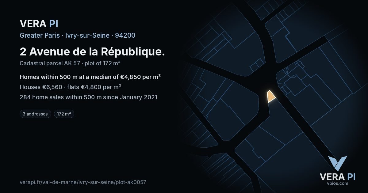 2 Avenue de la République, Ivry-sur-Seine at night – the plot lit, the parcels around coloured by the prices near them