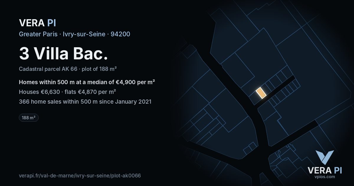 3 Villa Bac, Ivry-sur-Seine at night – the plot lit, the parcels around coloured by the prices near them