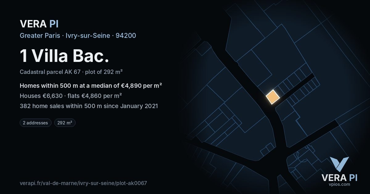 1 Villa Bac, Ivry-sur-Seine at night – the plot lit, the parcels around coloured by the prices near them