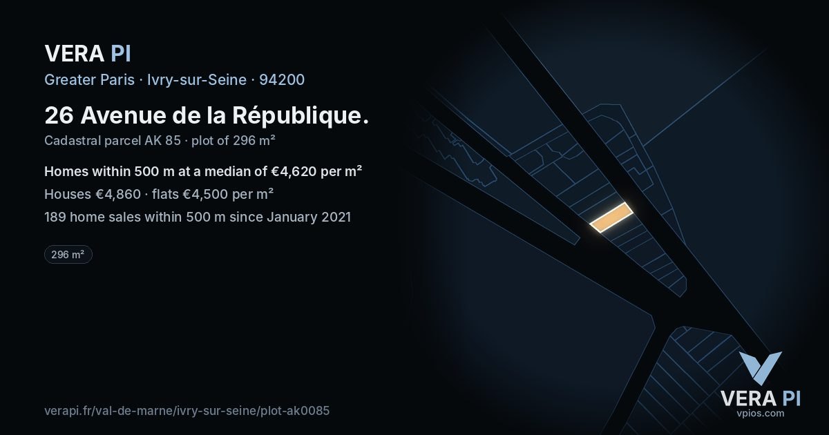 26 Avenue de la République, Ivry-sur-Seine at night – the plot lit, the parcels around coloured by the prices near them