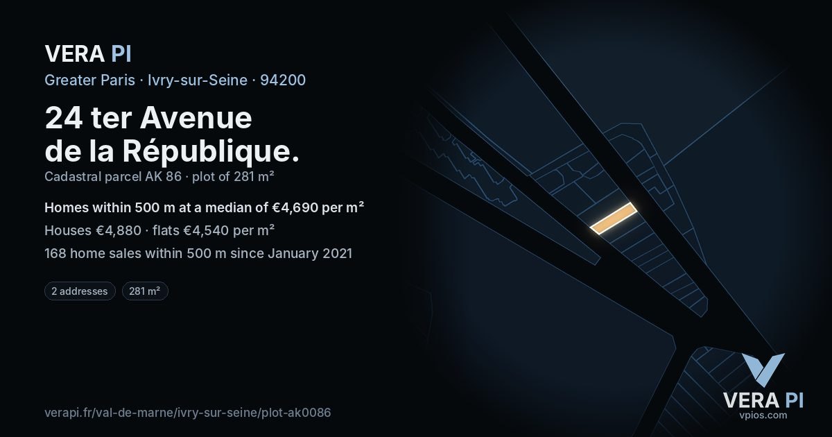 24 ter Avenue de la République, Ivry-sur-Seine at night – the plot lit, the parcels around coloured by the prices near them