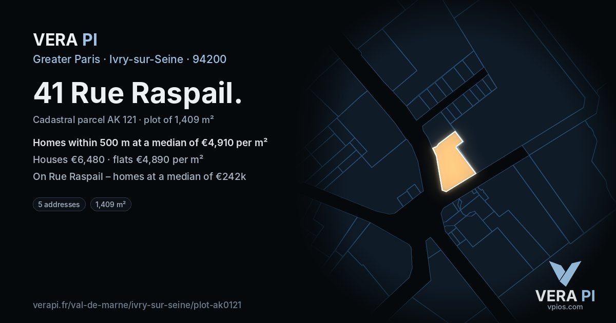 41 Rue Raspail, Ivry-sur-Seine at night – the plot lit, the parcels around coloured by the prices near them
