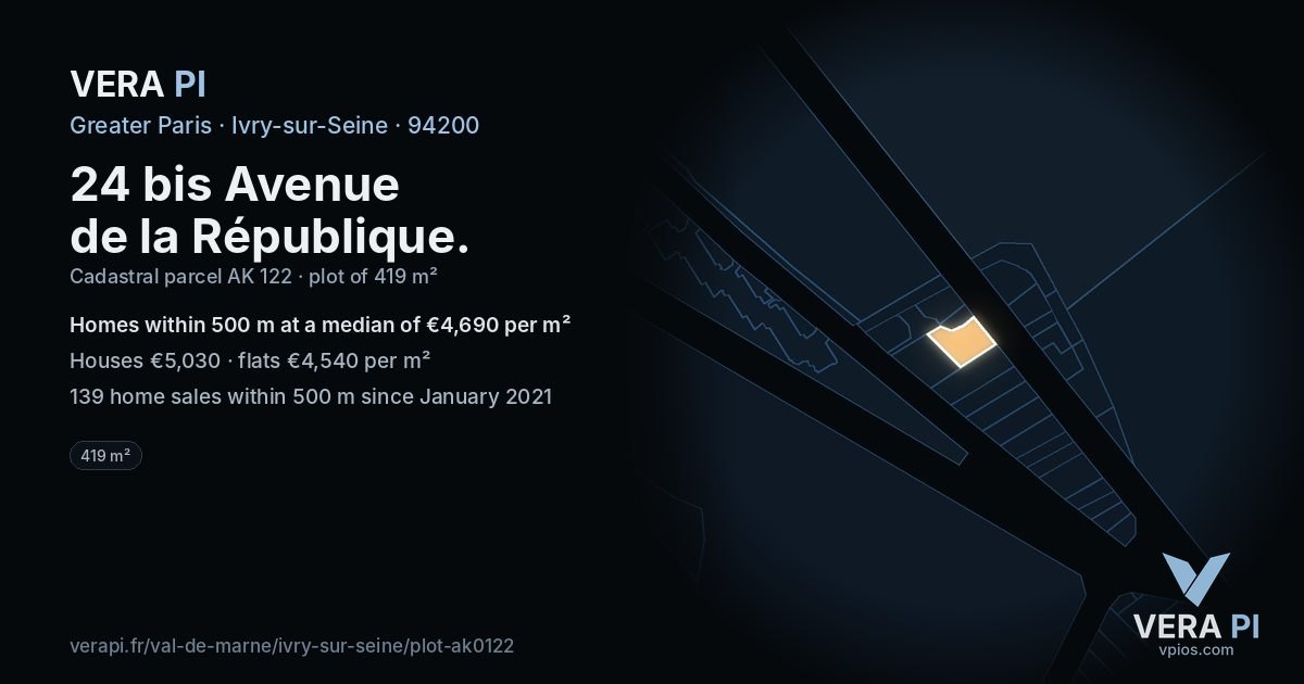 24 bis Avenue de la République, Ivry-sur-Seine at night – the plot lit, the parcels around coloured by the prices near them