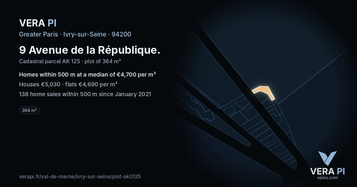 9 Avenue de la République, Ivry-sur-Seine at night – the plot lit, the parcels around coloured by the prices near them