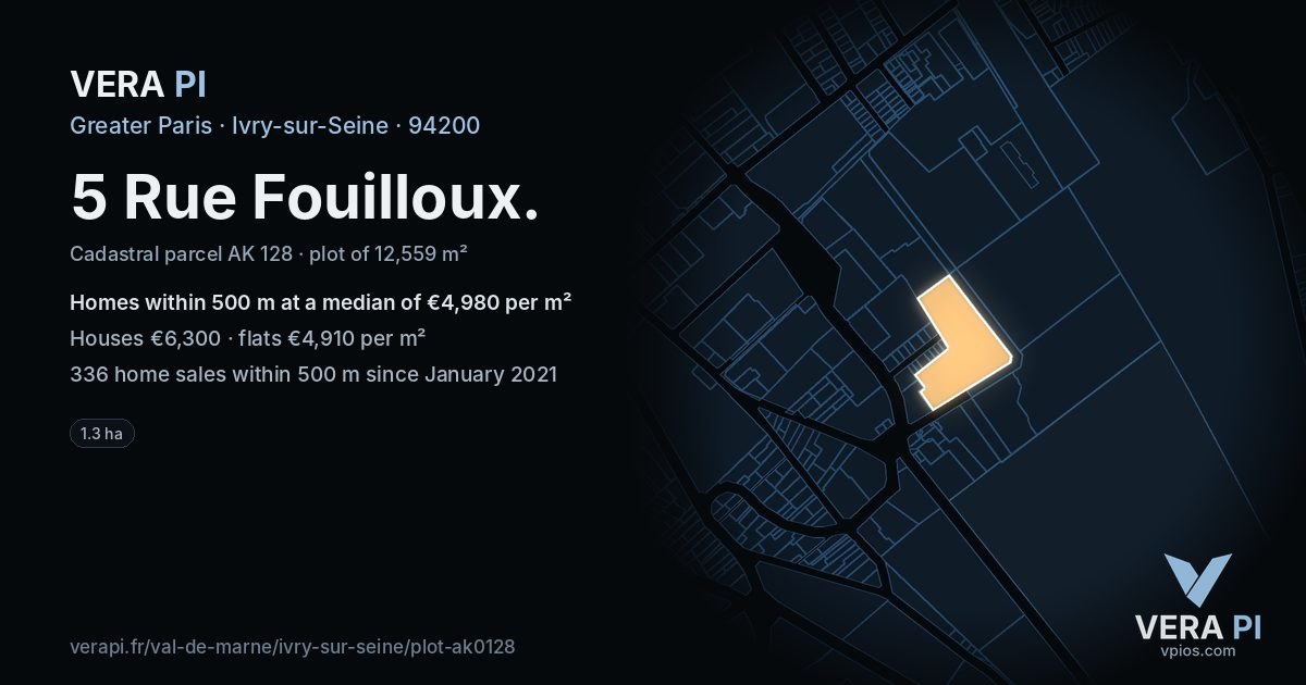 5 Rue Fouilloux, Ivry-sur-Seine at night – the plot lit, the parcels around coloured by the prices near them