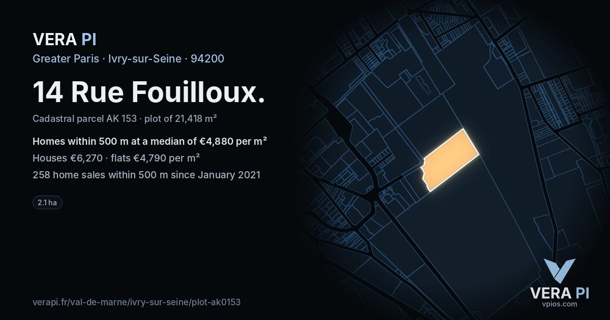 14 Rue Fouilloux, Ivry-sur-Seine at night – the plot lit, the parcels around coloured by the prices near them
