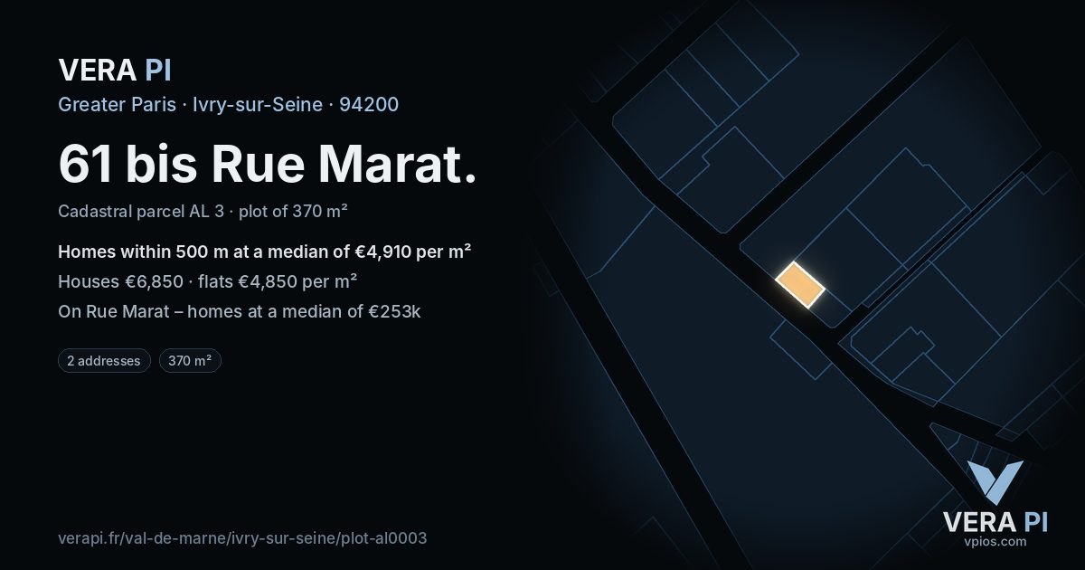 61 bis Rue Marat, Ivry-sur-Seine at night – the plot lit, the parcels around coloured by the prices near them