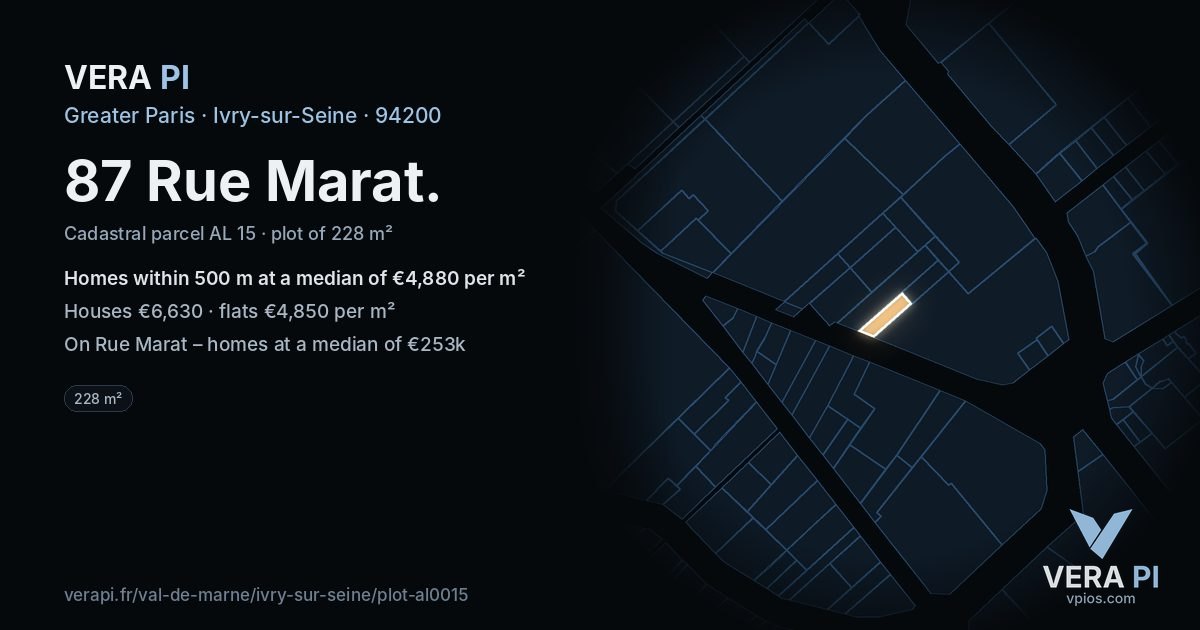 87 Rue Marat, Ivry-sur-Seine at night – the plot lit, the parcels around coloured by the prices near them