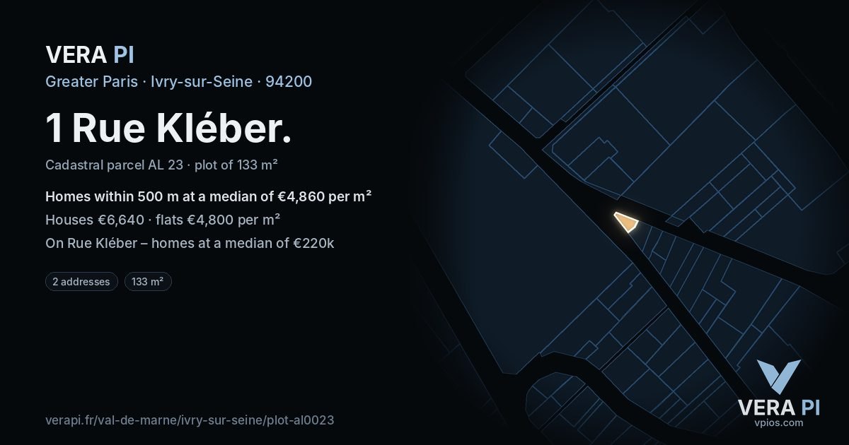 1 Rue Kléber, Ivry-sur-Seine at night – the plot lit, the parcels around coloured by the prices near them