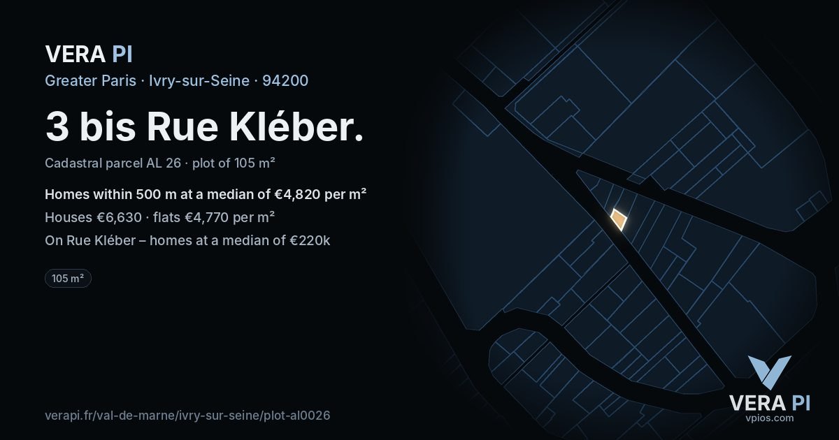 3 bis Rue Kléber, Ivry-sur-Seine at night – the plot lit, the parcels around coloured by the prices near them