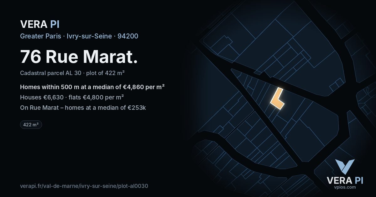 76 Rue Marat, Ivry-sur-Seine at night – the plot lit, the parcels around coloured by the prices near them