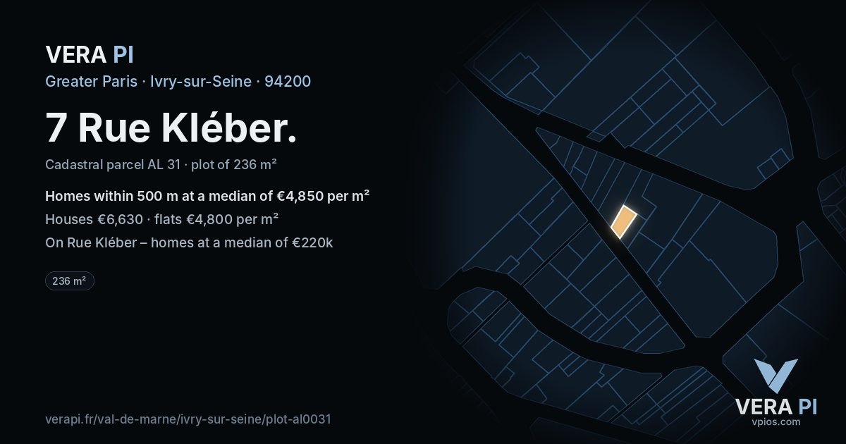 7 Rue Kléber, Ivry-sur-Seine at night – the plot lit, the parcels around coloured by the prices near them
