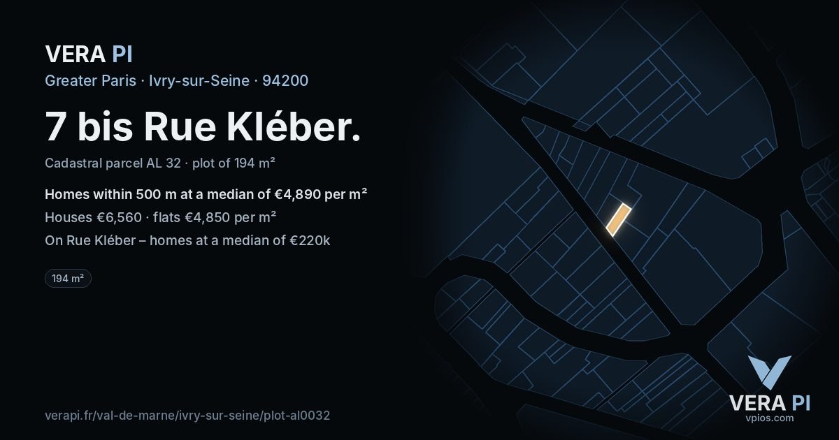 7 bis Rue Kléber, Ivry-sur-Seine at night – the plot lit, the parcels around coloured by the prices near them