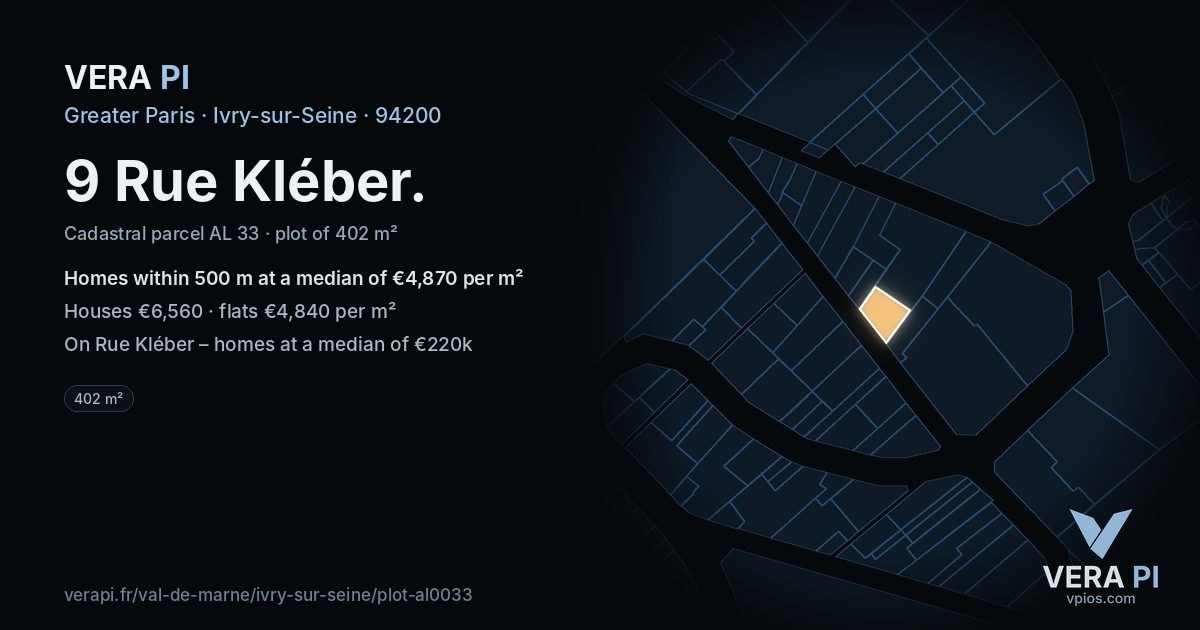 9 Rue Kléber, Ivry-sur-Seine at night – the plot lit, the parcels around coloured by the prices near them