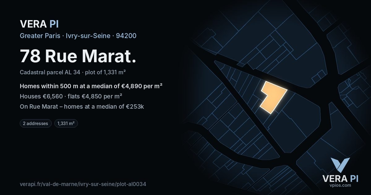 78 Rue Marat, Ivry-sur-Seine at night – the plot lit, the parcels around coloured by the prices near them