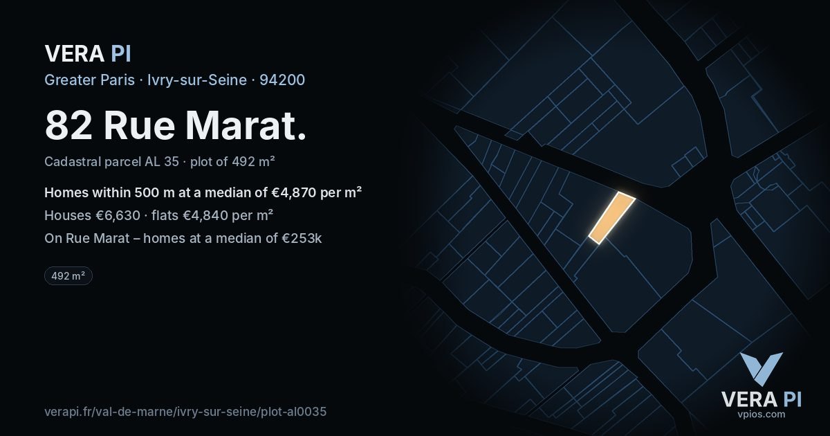 82 Rue Marat, Ivry-sur-Seine at night – the plot lit, the parcels around coloured by the prices near them