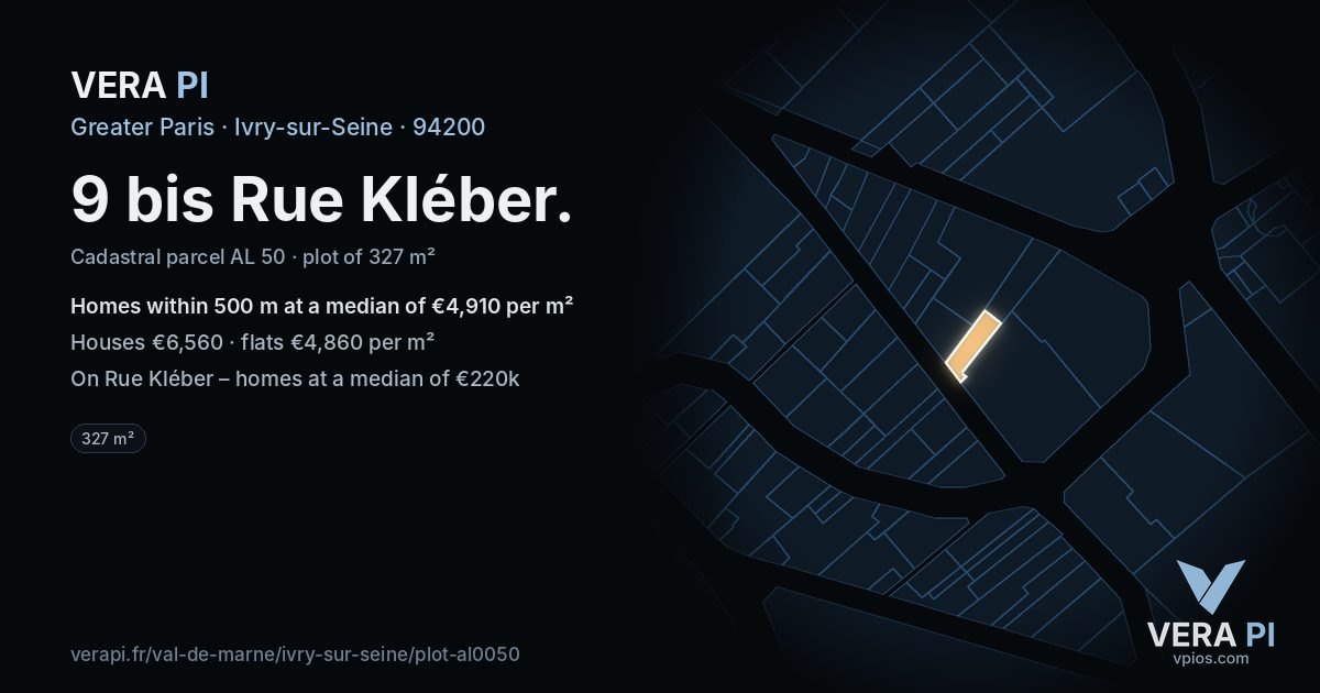 9 bis Rue Kléber, Ivry-sur-Seine at night – the plot lit, the parcels around coloured by the prices near them