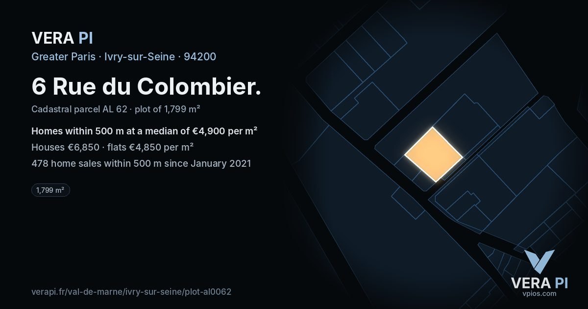 6 Rue du Colombier, Ivry-sur-Seine at night – the plot lit, the parcels around coloured by the prices near them