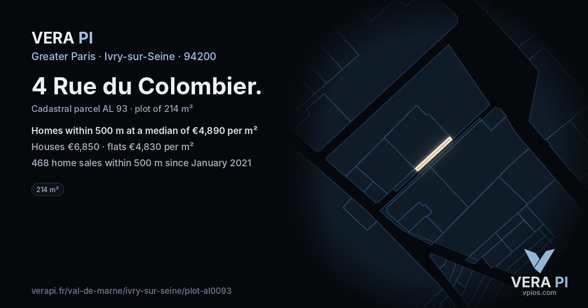 4 Rue du Colombier, Ivry-sur-Seine at night – the plot lit, the parcels around coloured by the prices near them