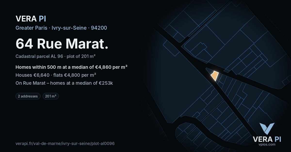 64 Rue Marat, Ivry-sur-Seine at night – the plot lit, the parcels around coloured by the prices near them