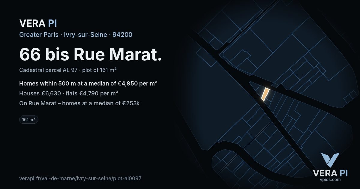 66 bis Rue Marat, Ivry-sur-Seine at night – the plot lit, the parcels around coloured by the prices near them