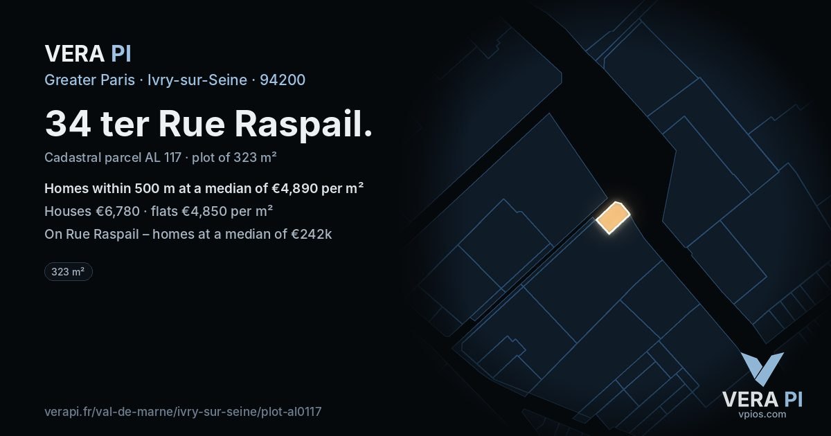 34 ter Rue Raspail, Ivry-sur-Seine at night – the plot lit, the parcels around coloured by the prices near them