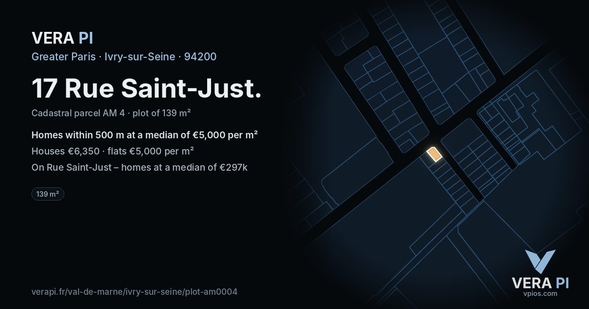 17 Rue Saint-Just, Ivry-sur-Seine at night – the plot lit, the parcels around coloured by the prices near them