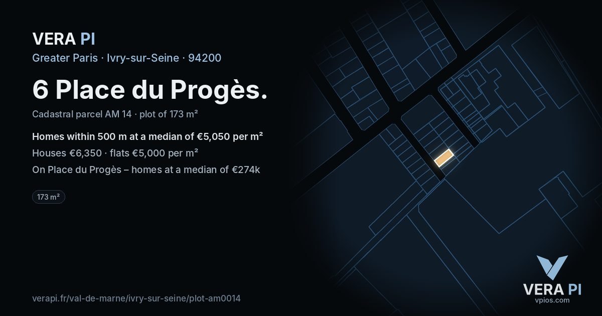 6 Place du Progès, Ivry-sur-Seine at night – the plot lit, the parcels around coloured by the prices near them