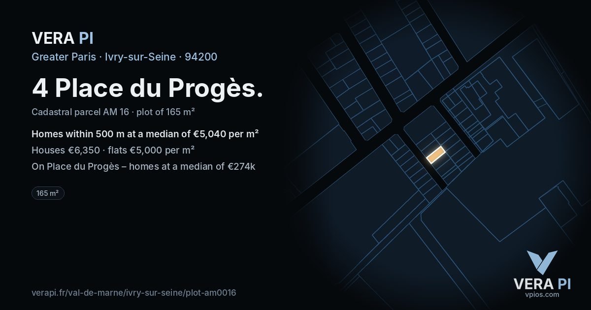 4 Place du Progès, Ivry-sur-Seine at night – the plot lit, the parcels around coloured by the prices near them