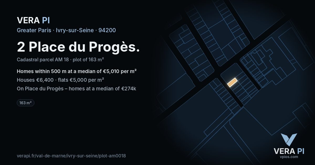 2 Place du Progès, Ivry-sur-Seine at night – the plot lit, the parcels around coloured by the prices near them