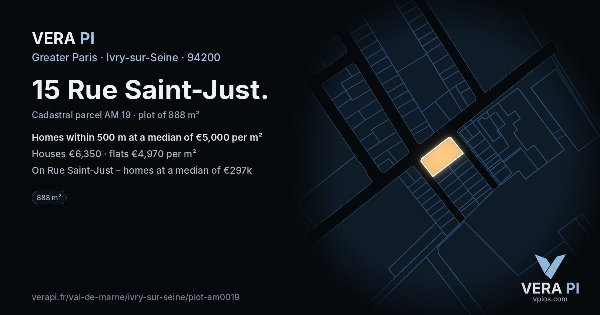 15 Rue Saint-Just, Ivry-sur-Seine at night – the plot lit, the parcels around coloured by the prices near them