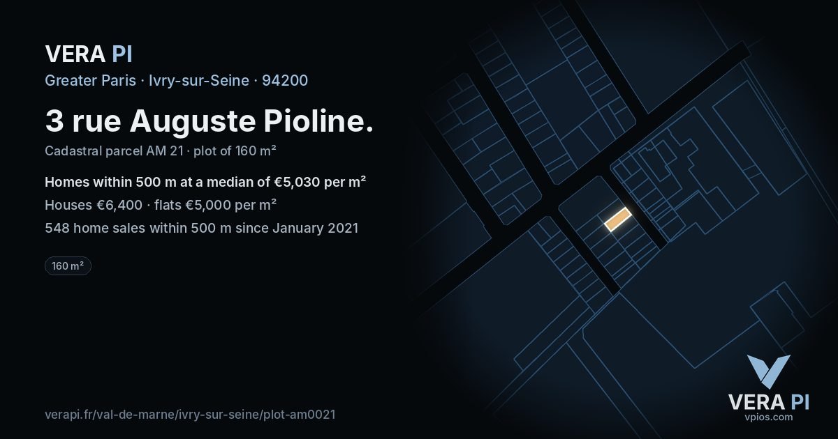 3 rue Auguste Pioline, Ivry-sur-Seine at night – the plot lit, the parcels around coloured by the prices near them