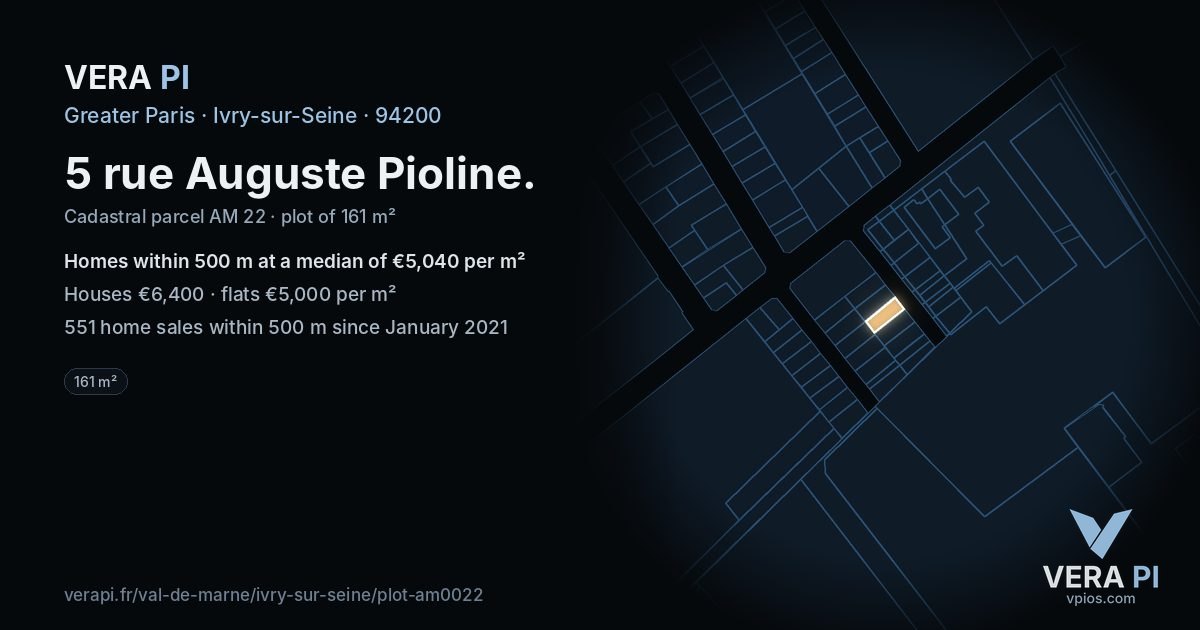 5 rue Auguste Pioline, Ivry-sur-Seine at night – the plot lit, the parcels around coloured by the prices near them