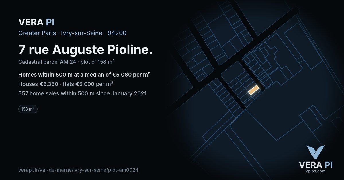 7 rue Auguste Pioline, Ivry-sur-Seine at night – the plot lit, the parcels around coloured by the prices near them