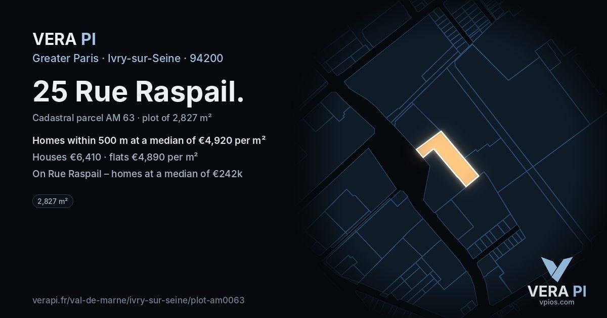 25 Rue Raspail, Ivry-sur-Seine at night – the plot lit, the parcels around coloured by the prices near them