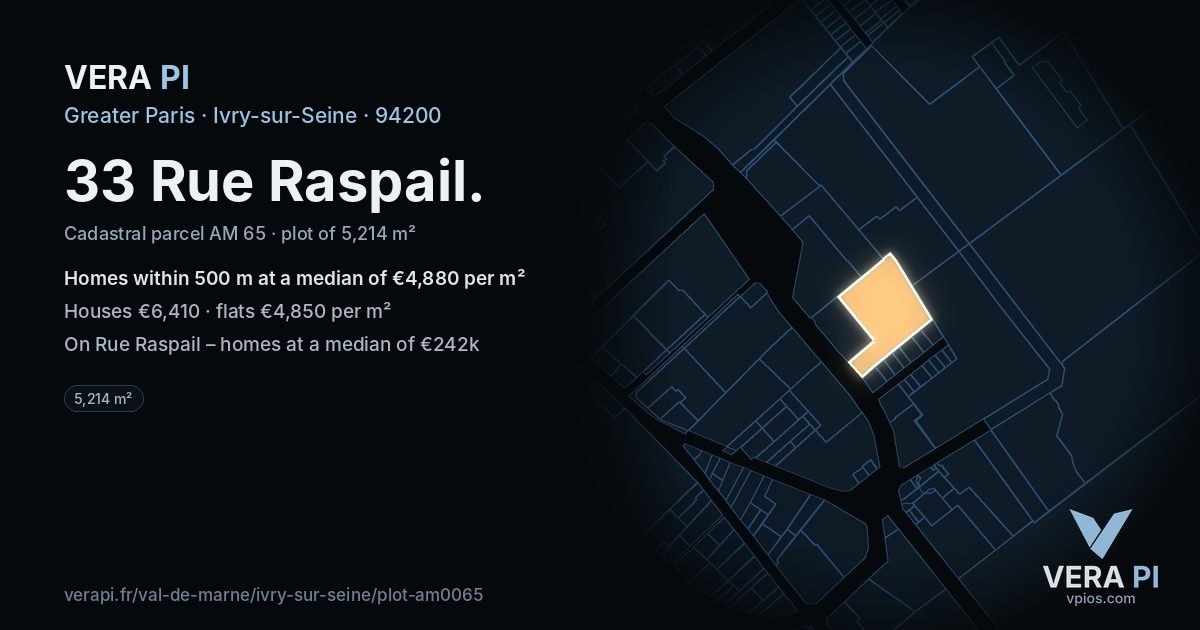 33 Rue Raspail, Ivry-sur-Seine at night – the plot lit, the parcels around coloured by the prices near them