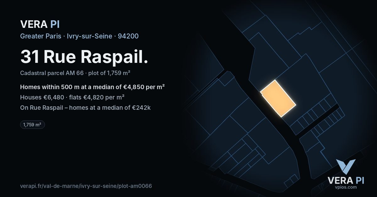 31 Rue Raspail, Ivry-sur-Seine at night – the plot lit, the parcels around coloured by the prices near them
