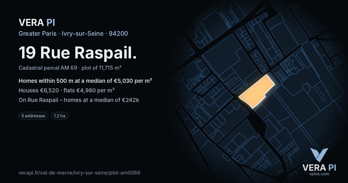 19 Rue Raspail, Ivry-sur-Seine at night – the plot lit, the parcels around coloured by the prices near them