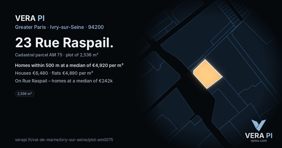 23 Rue Raspail, Ivry-sur-Seine at night – the plot lit, the parcels around coloured by the prices near them