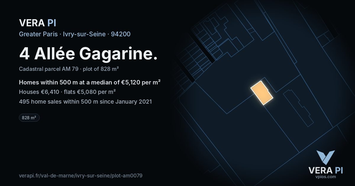4 Allée Gagarine, Ivry-sur-Seine at night – the plot lit, the parcels around coloured by the prices near them
