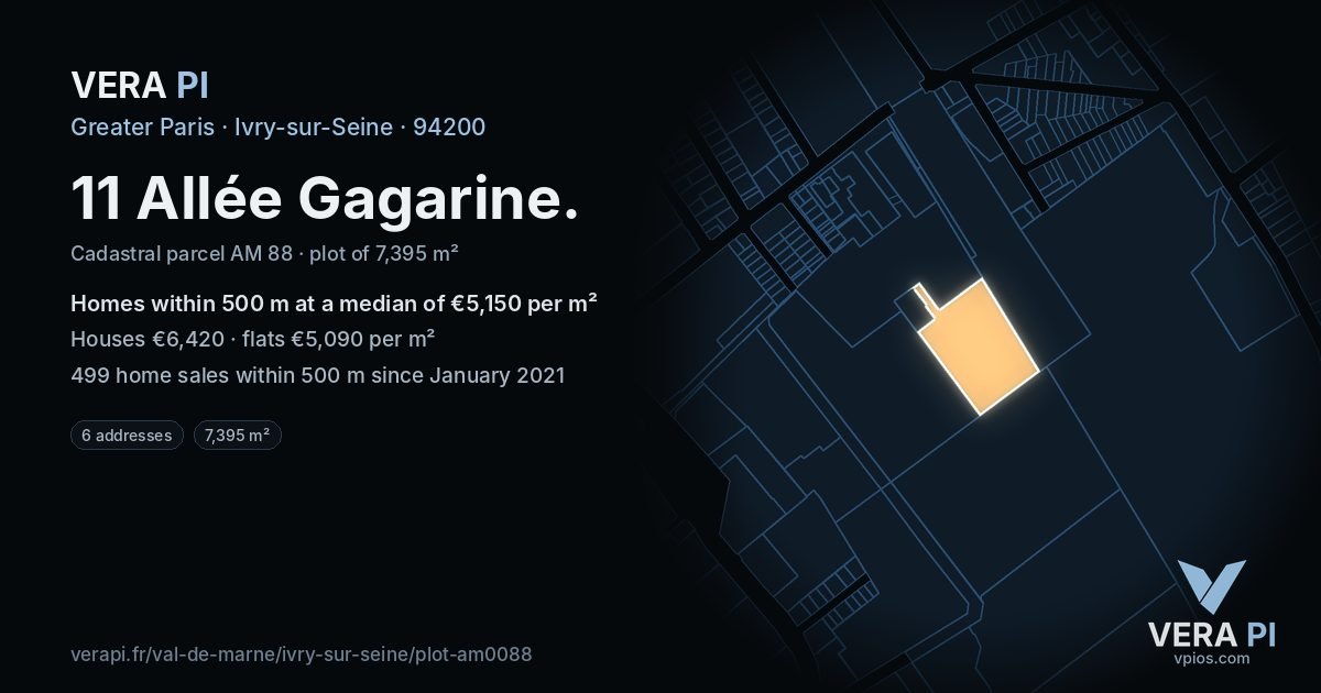11 Allée Gagarine, Ivry-sur-Seine at night – the plot lit, the parcels around coloured by the prices near them