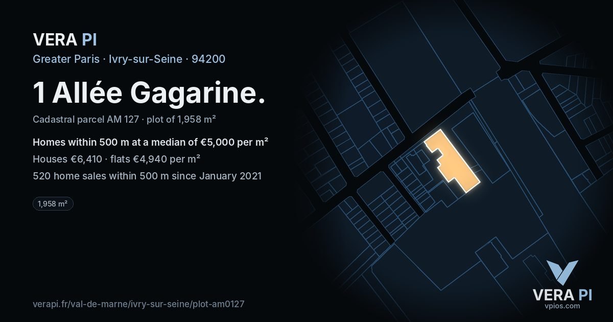 1 Allée Gagarine, Ivry-sur-Seine at night – the plot lit, the parcels around coloured by the prices near them