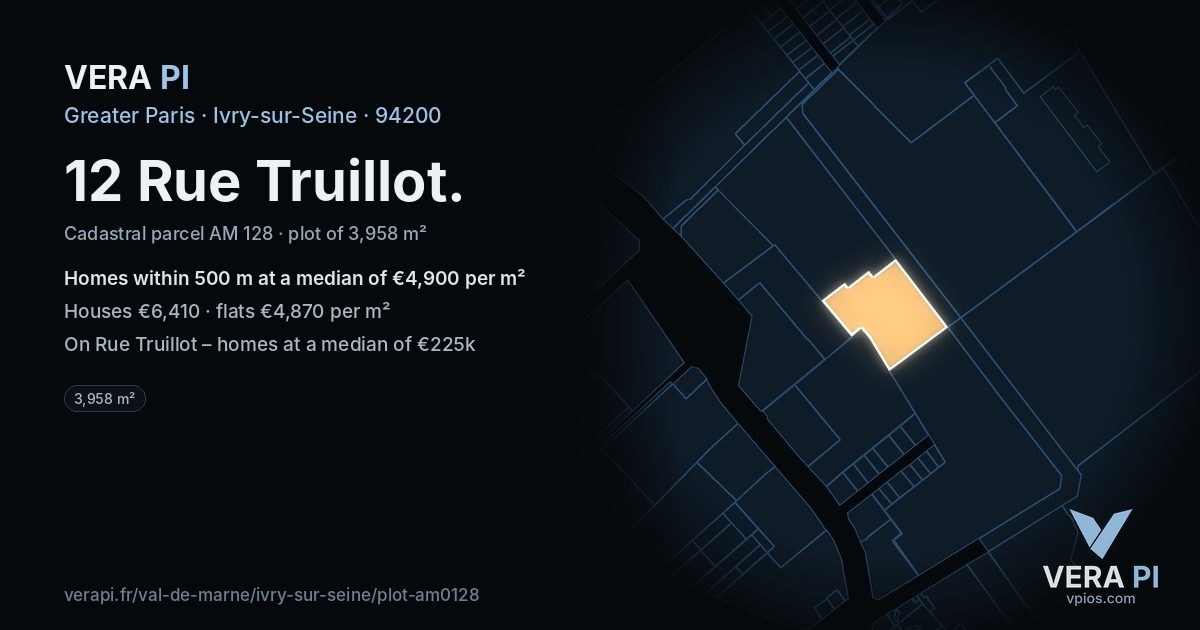 12 Rue Truillot, Ivry-sur-Seine at night – the plot lit, the parcels around coloured by the prices near them