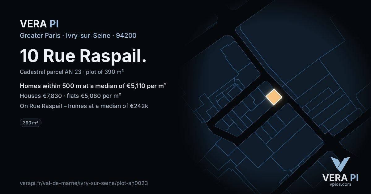 10 Rue Raspail, Ivry-sur-Seine at night – the plot lit, the parcels around coloured by the prices near them
