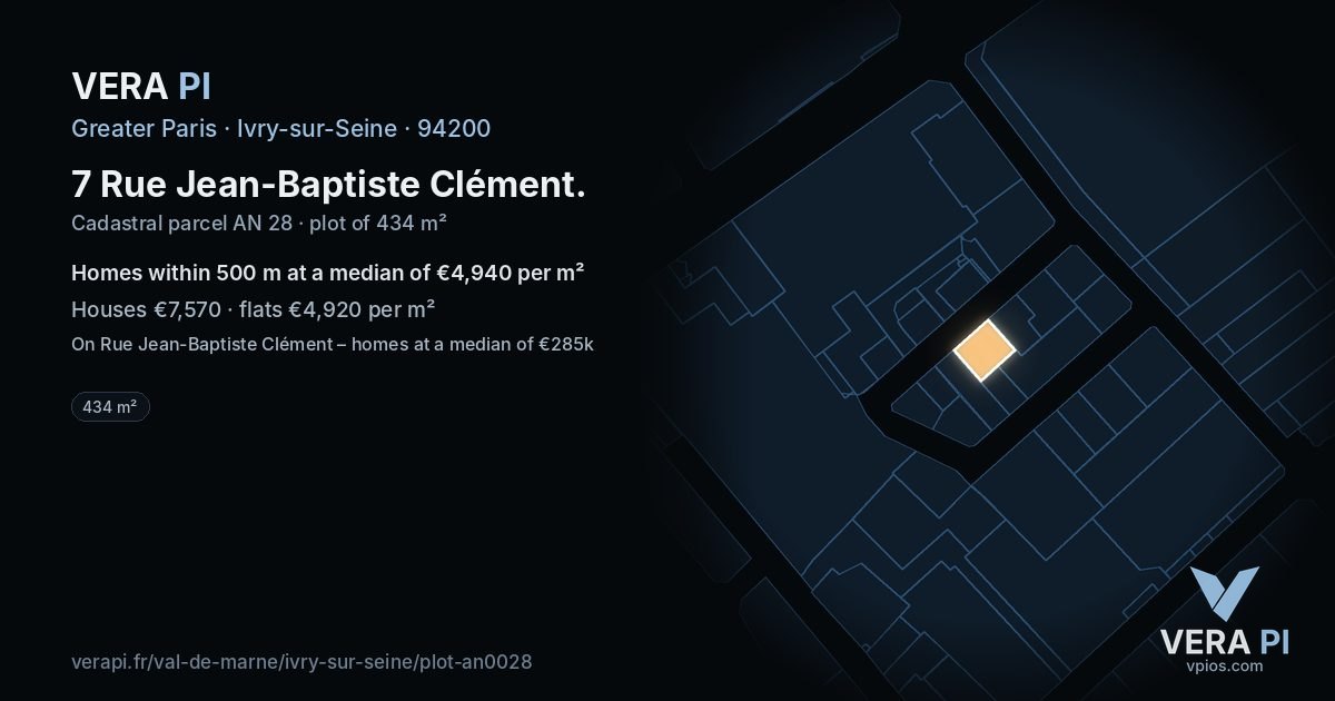 7 Rue Jean-Baptiste Clément, Ivry-sur-Seine at night – the plot lit, the parcels around coloured by the prices near them